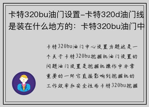 卡特320bu油门设置-卡特320d油门线是装在什么地方的：卡特320bu油门中心设置